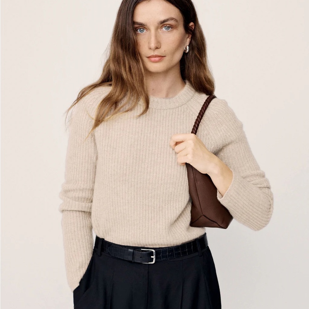 Jenni Kayne beige cashmere fisherman sweater small